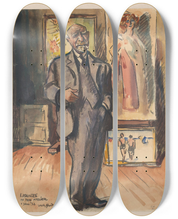 Triptych art skateboard deck of Willy Sluiter I Israels In Zijn Atelier by Willy Sluiter