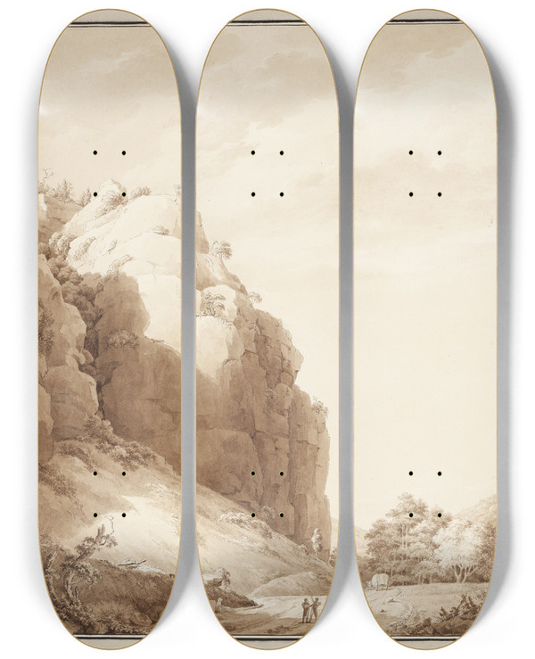Triptych art skateboard deck of Johan Ludvig Lund Parti Fra Sachsisk Schweiz by Johan Ludvig Lund (1777-1867)