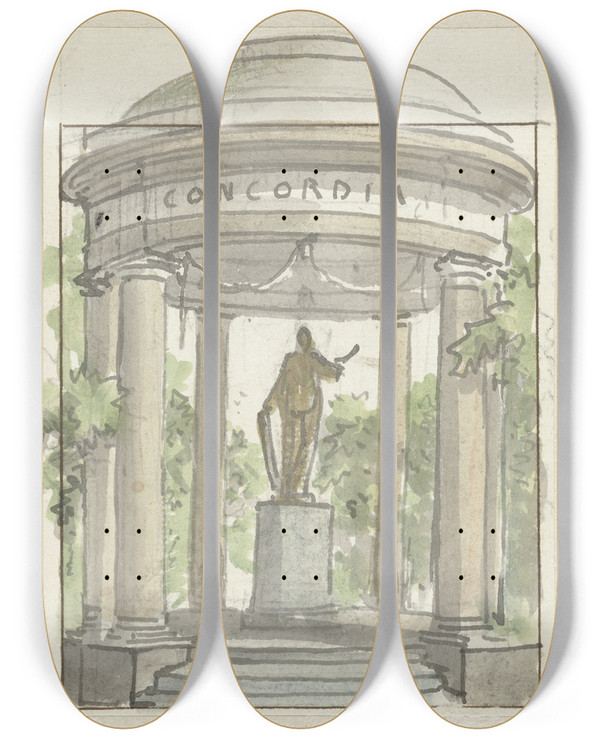Triptych art skateboard deck of Jurriaan Andriessen Ontwerp Voor Een Tempel Der Eendracht by Jurriaan Andriessen (1742-1819)