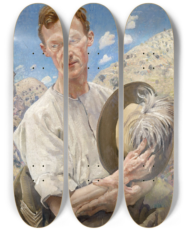 Triptych art skateboard deck of George Washington Lambert A Sergeant Of The Light Horse by George Washington Lambert (1873-1930)