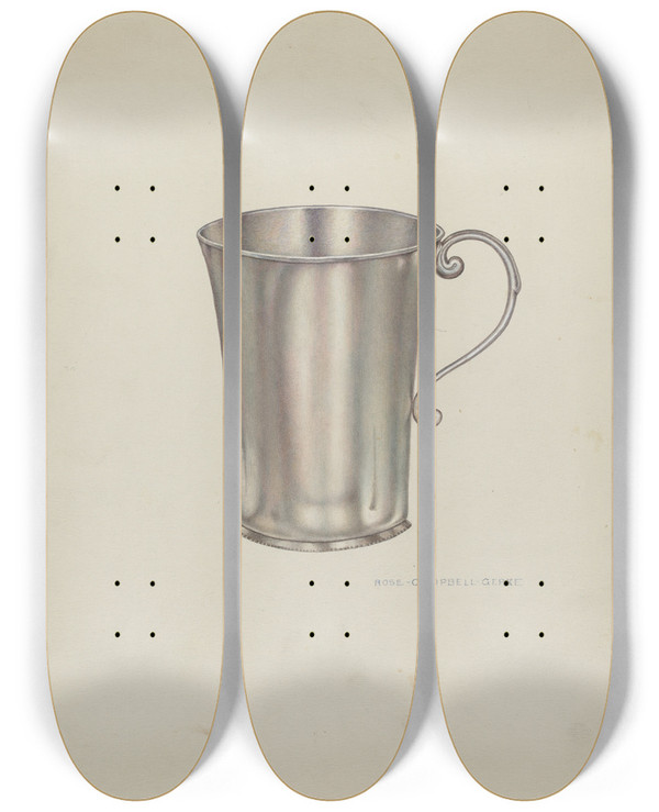 Triptych art skateboard deck of Rose Campbellgerke Silver Beaker With Handles by Rose Campbell Gerke (1882)