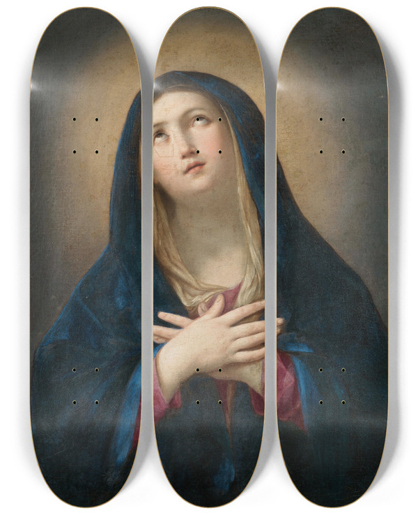 Triptych art skateboard deck of Guido Reni The Madonna In Prayer by Guido Reni (1575-1642)