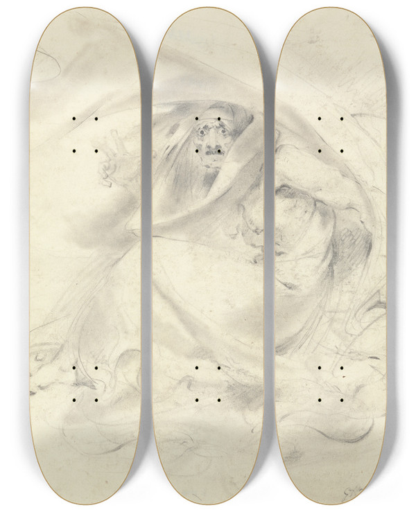 Triptych art skateboard deck of George Henry Harlow Hecate by George Henry Harlow (1787-1819)