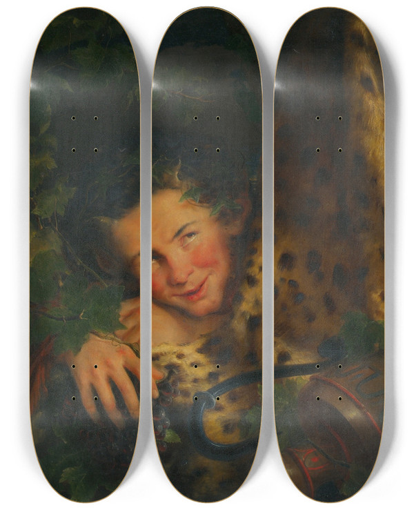 Triptych art skateboard deck of Friedrich Schilcher Satyr Bacchant by Friedrich Schilcher (1811-1881)