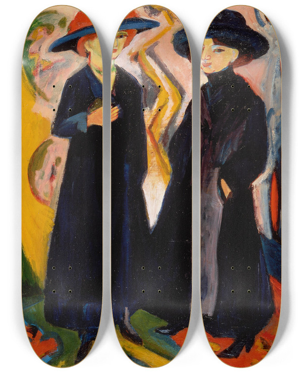 Triptych art skateboard deck of Ernst Ludwig Kirchner Two Women by Ernst Ludwig Kirchner (1880-1938)