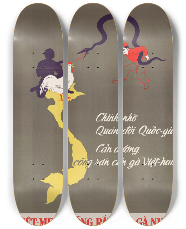 Triptych art skateboard deck of Us Information Agency Viet Army Stops Snake by U S Information Agency (1953-1999)