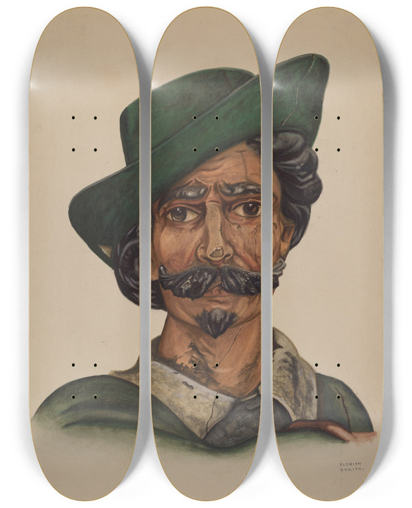 Triptych art skateboard deck of Florian Rokita Cigar Store Figure_1 by Florian Rokita