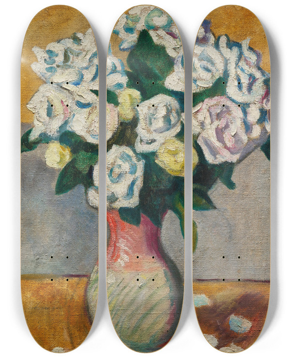 Triptych art skateboard deck of Louis Valtat Bouquet De Roses Blanches by Louis Valtat (1869-1952)
