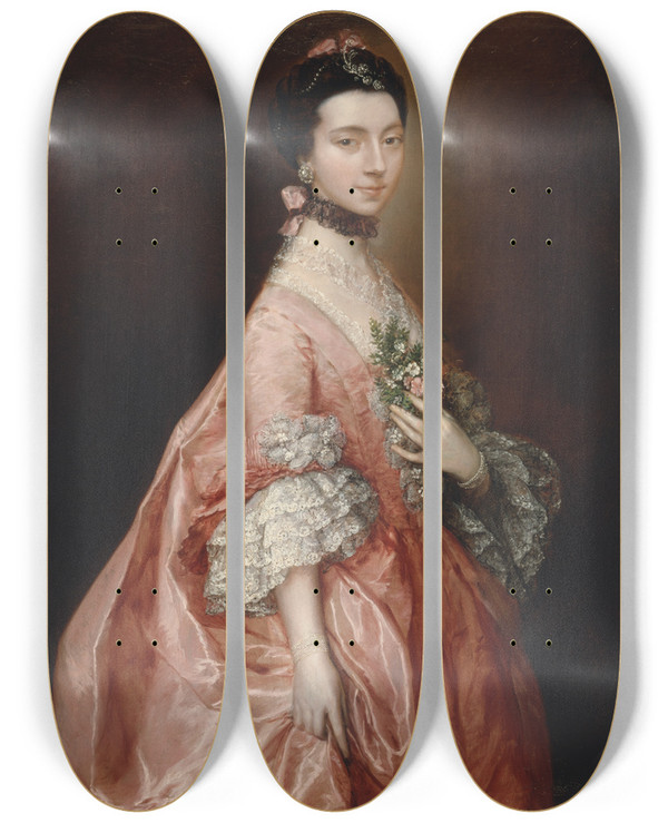 Triptych art skateboard deck of Thomas Gainsborough Mary Little Later Lady Carr by Thomas Gainsborough (1727-1788)