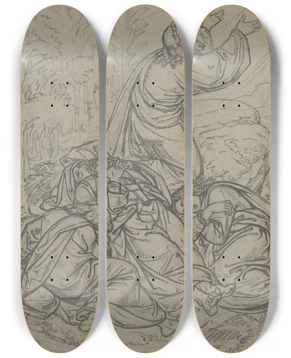 Triptych art skateboard deck of Ferdinand Fellner Agony In The Garden_1 by Ferdinand Fellner (1799-1859)