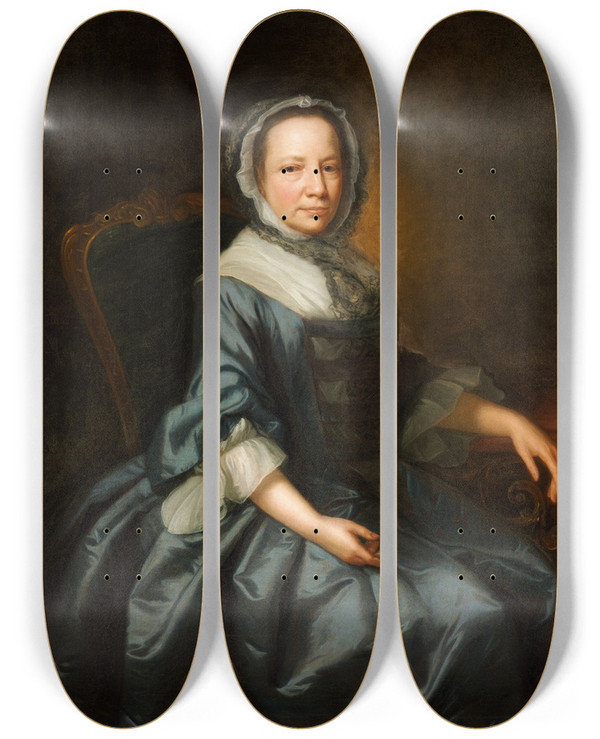 Triptych art skateboard deck of Thomas Hudson Portrait Of A Lady_2 by Thomas Hudson (1701-1779)