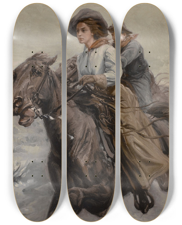 Triptych art skateboard deck of William Henry Dethlef Koerner Riding The Range by William Henry Dethlef Koerner (1878-1938)