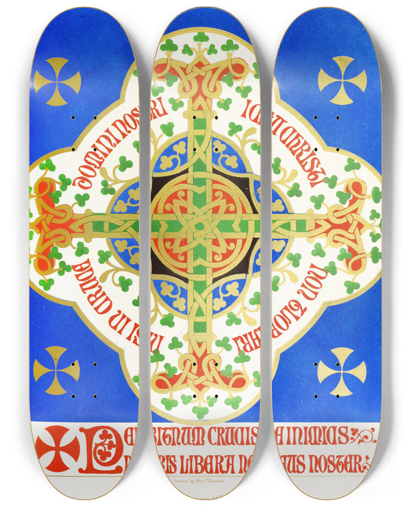 Triptych art skateboard deck of Augustus Pugin A Floriated Cross by Augustus Pugin (1812-1852)