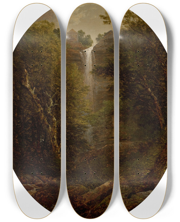 Triptych art skateboard deck of John William Casilear In The Catskills by John William Casilear (1811-1893)
