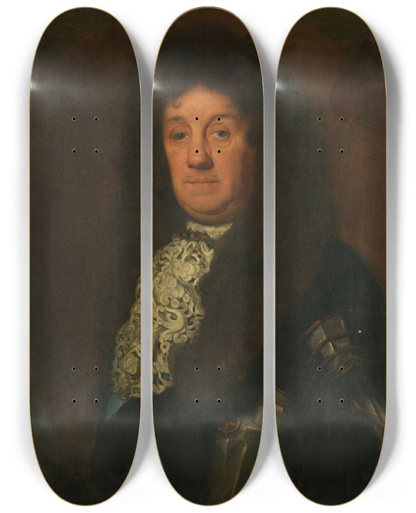 Triptych art skateboard deck of David Van Der Plas Portrait Of Cornelis Tromp 162991 Viceadmiral Of Holland And West Friesland by David van der Plas (1647-1704)