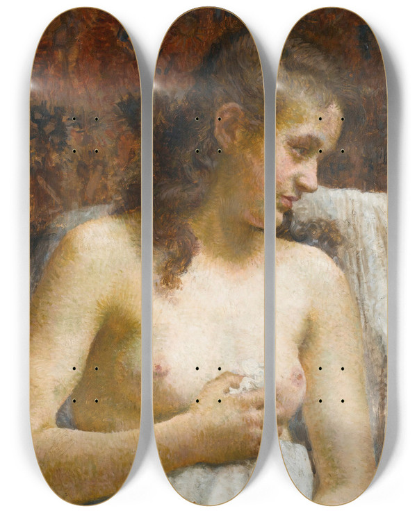 Triptych art skateboard deck of Vlaho Bukovac In The Boudoir by Vlaho Bukovac (1855-1922)