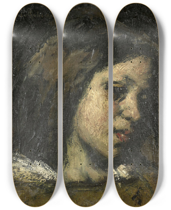 Triptych art skateboard deck of Suze Robertson Portrait Of A Young Woman by Suze Robertson (1856-1922)