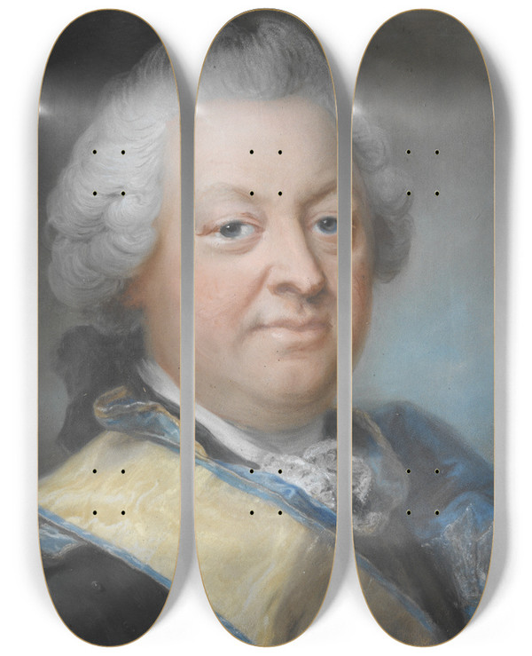 Triptych art skateboard deck of Gustaf Lundberg Volter Reinhold Stackelberg 17051801 by Gustaf Lundberg (1695-1786)