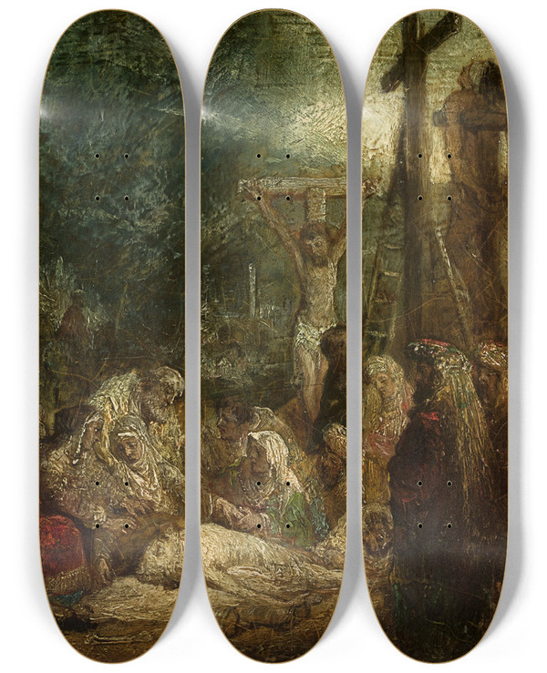 Triptych art skateboard deck of Richard Parkes Bonington Descent From The Cross by Richard Parkes Bonington (1802-1828)