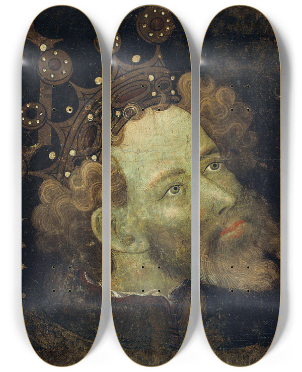 Triptych art skateboard deck of Jaume Mateu Peter Iv The Ceremonious by Jaume Mateu (1382-1452)