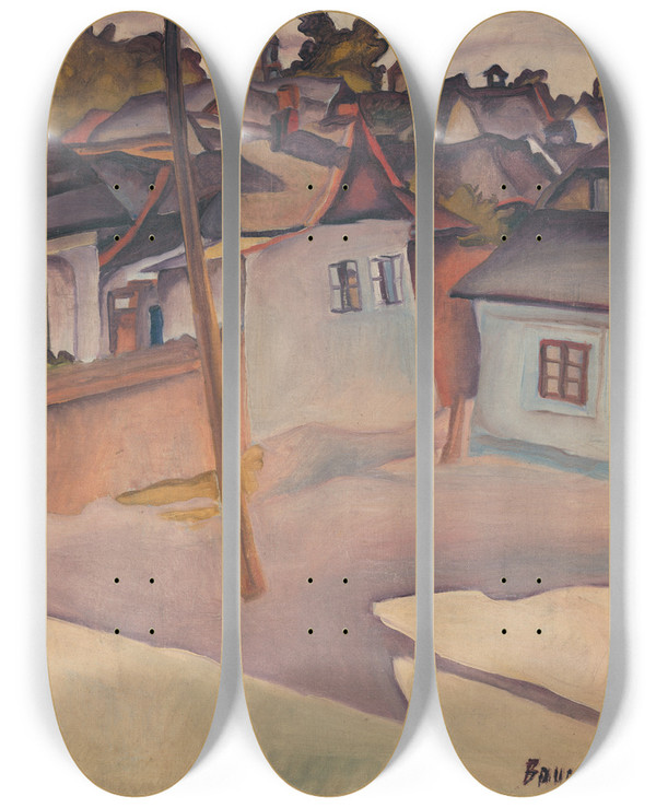 Triptych art skateboard deck of Kontantn Bauer Cignsky Tbor by Konstantin Bauer (1893-1928)