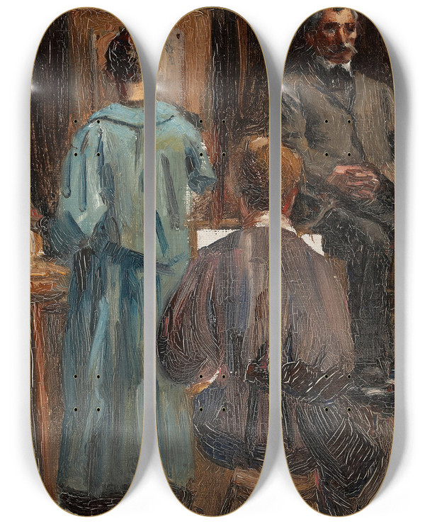 Triptych art skateboard deck of Sir John Lavery Interior Of The Artists Studio_1 by Sir John Lavery (1856-1941)