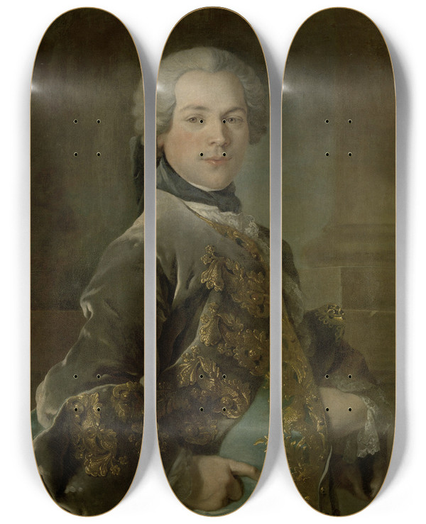 Triptych art skateboard deck of Louis Tocqu Portrait Of Isaac Van Rijneveld by Louis Tocque (1696-1772)