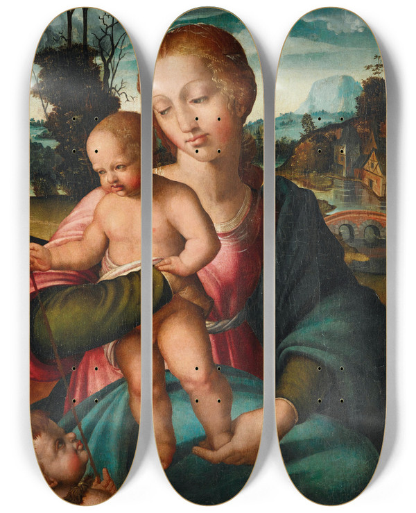 Triptych art skateboard deck of Felipe Pablo De San Leocadio The Madonna And Child With The Infant Saint John The Baptist by Felipe Pablo De San Leocadio (1480-1547)