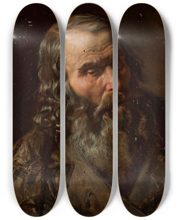 Triptych art skateboard deck of Tytus Seweryn Pilecki Head Of An Old Man by Tytus Seweryn Pilecki (1840-1906)