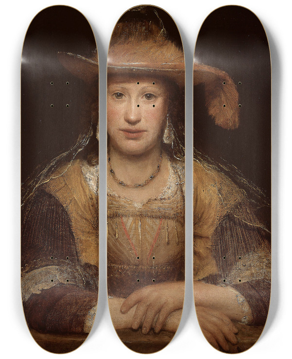 Triptych art skateboard deck of Aert De Gelder Portrait Of A Young Woman by Aert de Gelder (1645-1727)