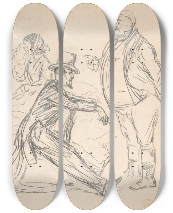 Triptych art skateboard deck of John Leech John Bull And Uncle Sam by John Leech (1817-1864)
