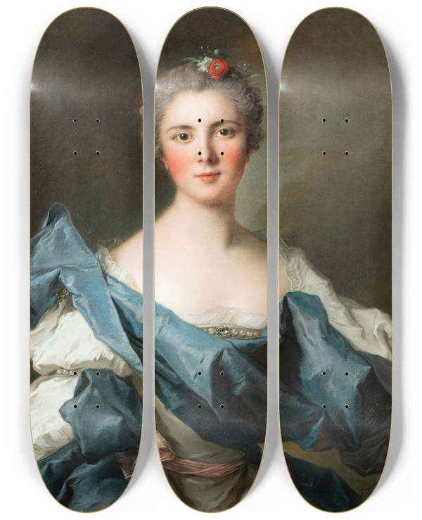 Triptych art skateboard deck of Jeanmarc Nattier Portrait Of Marie Henriette De Polastron Comtesse Dandlau C 17161792 by Jean Marc Nattier (1685-1766)