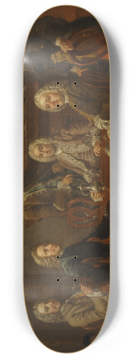 Francis Hayman - Portrait of a Group of Gentleman, with the Artist 8.25 inch art skate deck