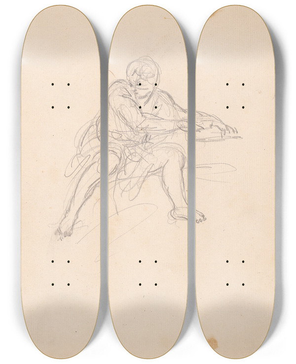 Triptych art skateboard deck of Sir Joshua Reynolds Seated Figure_3 by Sir Joshua Reynolds (1723-1792)