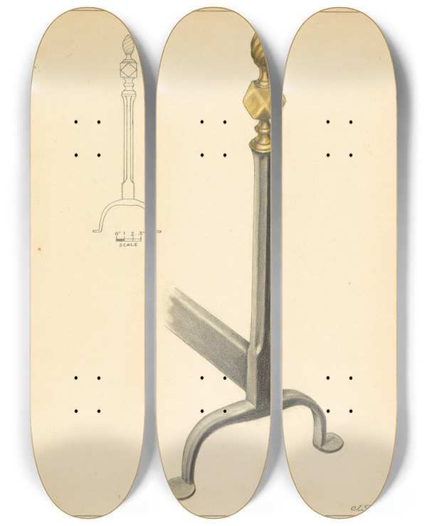 Triptych art skateboard deck of Jack Staloff Andiron One Of Pair_3 by Jack Staloff
