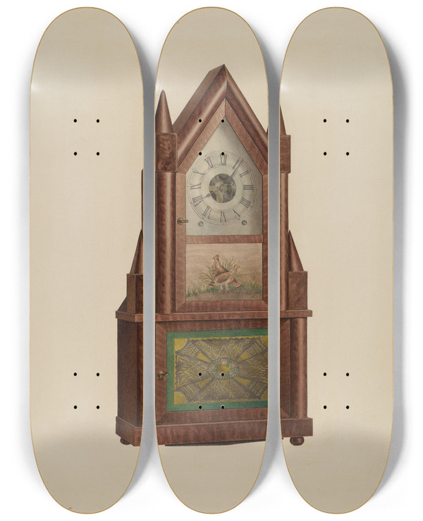 Triptych art skateboard deck of Frank Wenger Shelf Clock_2 by Frank Wenger (20-)