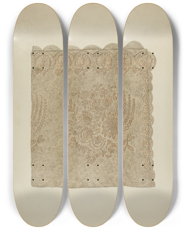 Triptych art skateboard deck of Mary Fitzgerald Wedding Veil by Mary Fitzgerald