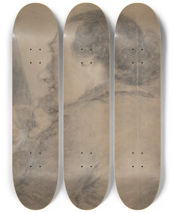 Triptych art skateboard deck of Thomas Frye Portrait Of A Man by Thomas Frye (1710-1762)