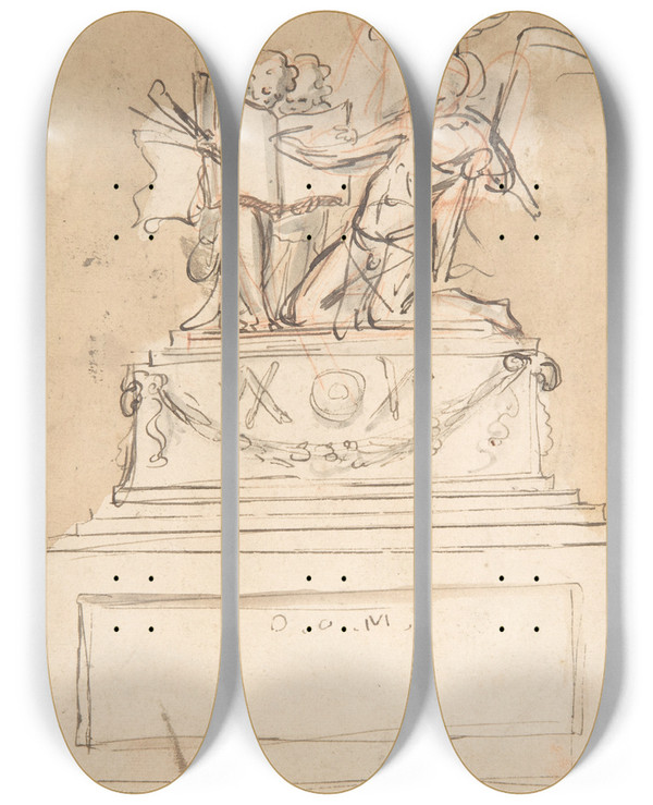 Triptych art skateboard deck of Pieter Verbruggen The Younger Design For A Tomb by Pieter Verbruggen The Younger (1648-1691)