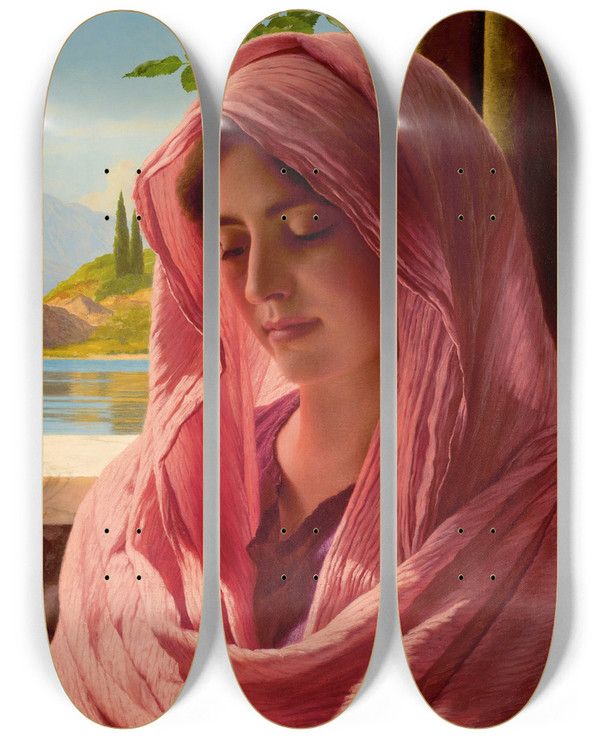 Triptych art skateboard deck of John William Godward Pyrallis by John William Godward (1861-1922)