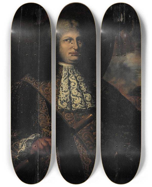 Triptych art skateboard deck of Martin Palin Portrait Of Cornelis Speelman Governorgeneral Of The Dutch East Indies by Martin Palin (17-)