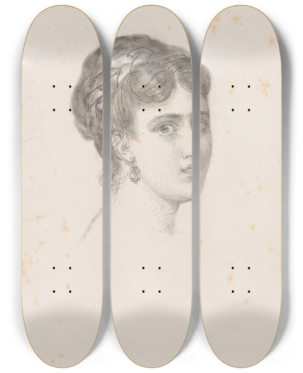 Triptych art skateboard deck of Nicaise De Keyser Portrait Of A Woman_13 by Nicaise De Keyser (1813-1887)
