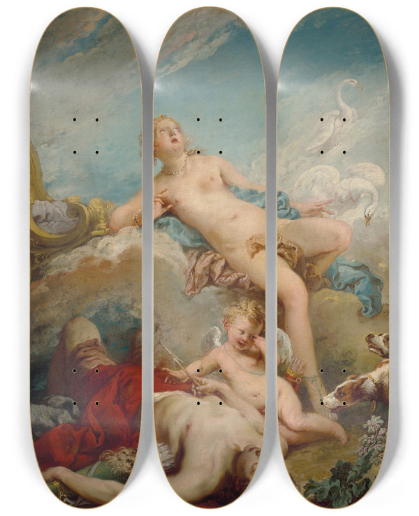 Triptych art skateboard deck of Franois Boucher Venus Discovering The Dead Adonis by Francois Boucher (1703-1770)
