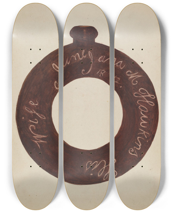 Triptych art skateboard deck of Willoughby Ions Pottery Bottle_1 by Willoughby Ions