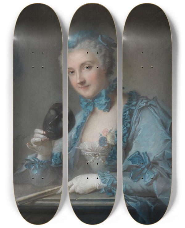 Triptych art skateboard deck of Jeanmarc Nattier Portrait Of Louisegenevive Royer by Jean Marc Nattier (1685-1766)
