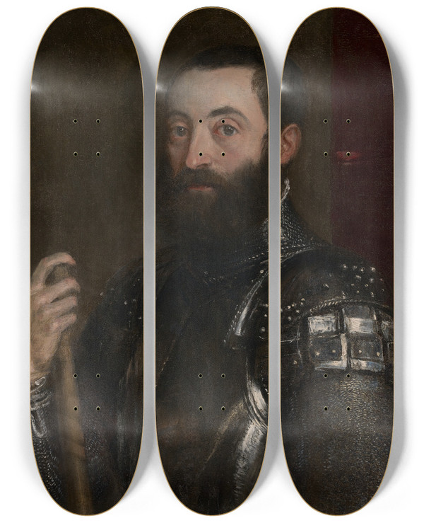 Triptych art skateboard deck of Titian Portrait Of Guidobaldo Ii Della Rovere Duke Ofurbino by Titian (1488-1576)