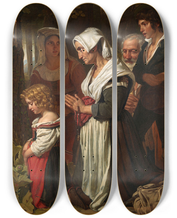 Triptych art skateboard deck of Cornelis Kruseman Piety by Cornelis Kruseman (1797-1857)