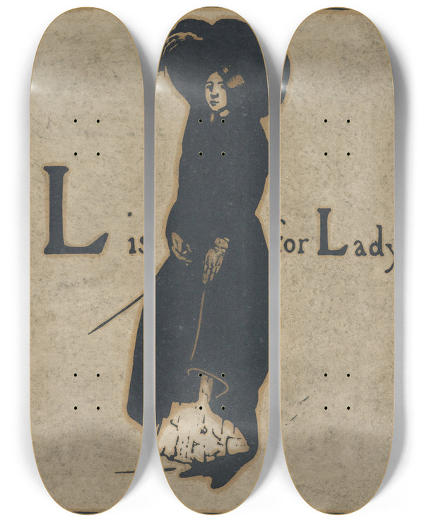 Triptych art skateboard deck of William Nicholson L Is For Lady From An Alphabet by William Nicholson (1872-1949)