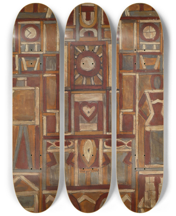Triptych art skateboard deck of Joaqun Torresgarca El Hombre by Joaqun Torres-Garca (1874-1949)