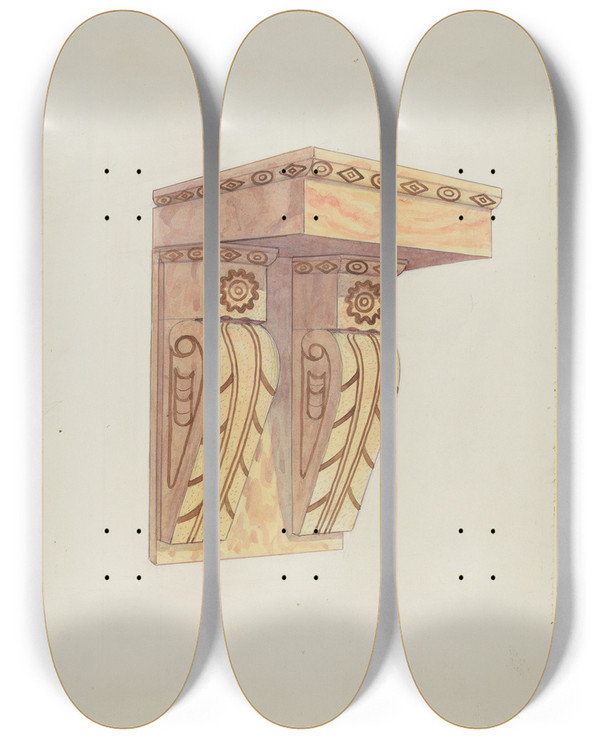 Triptych art skateboard deck of Dana Bartlett Architectural Detail Wall Bracket by Dana Bartlett